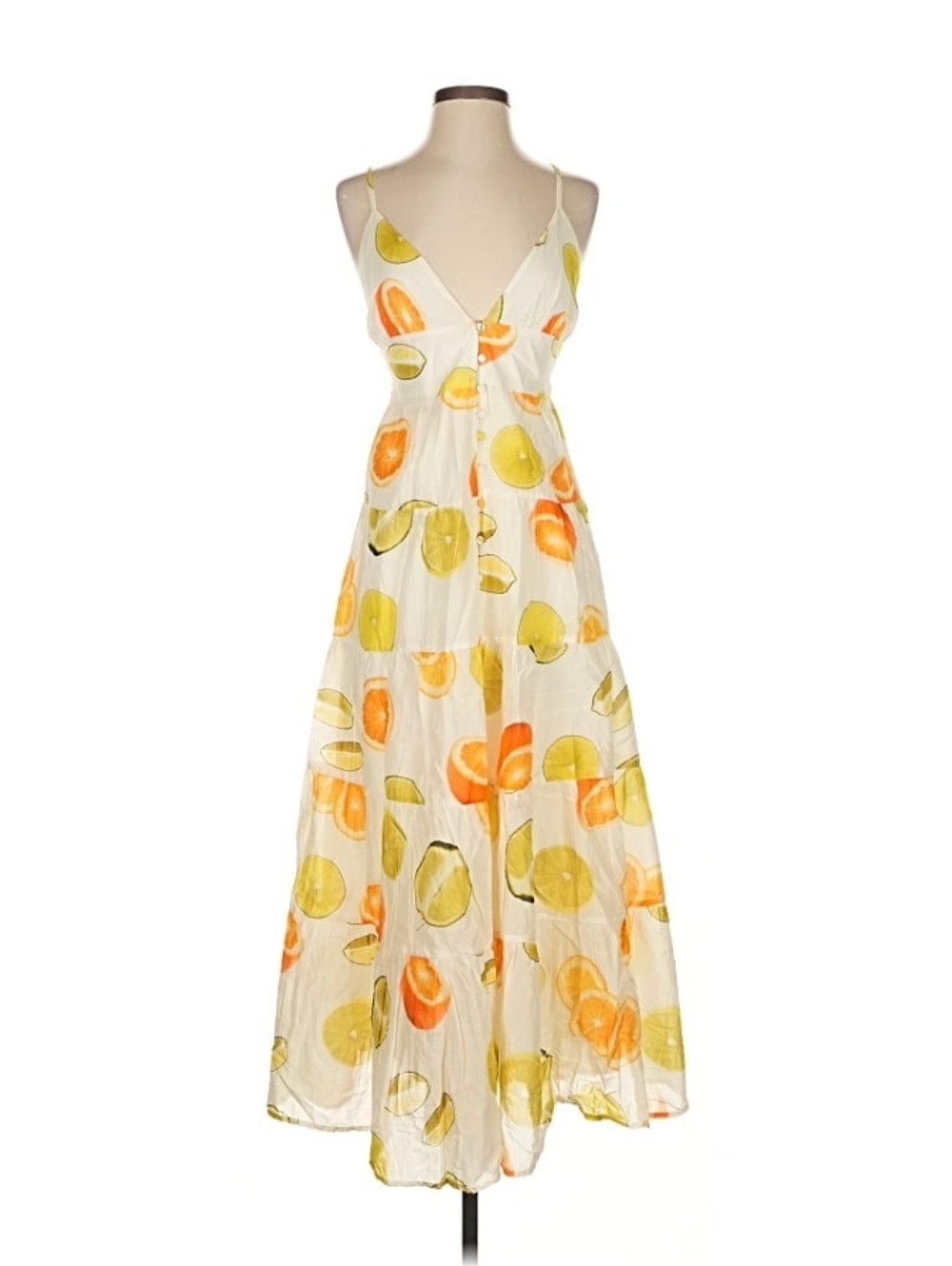 Edie Parker J. Crew White Maxi Dress with Yellow & Orange Citrus Print